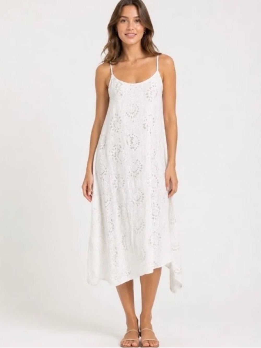 Lungo L'Arno Made in Italy Linen Asymmetrical White Linen Midi Dress Medium